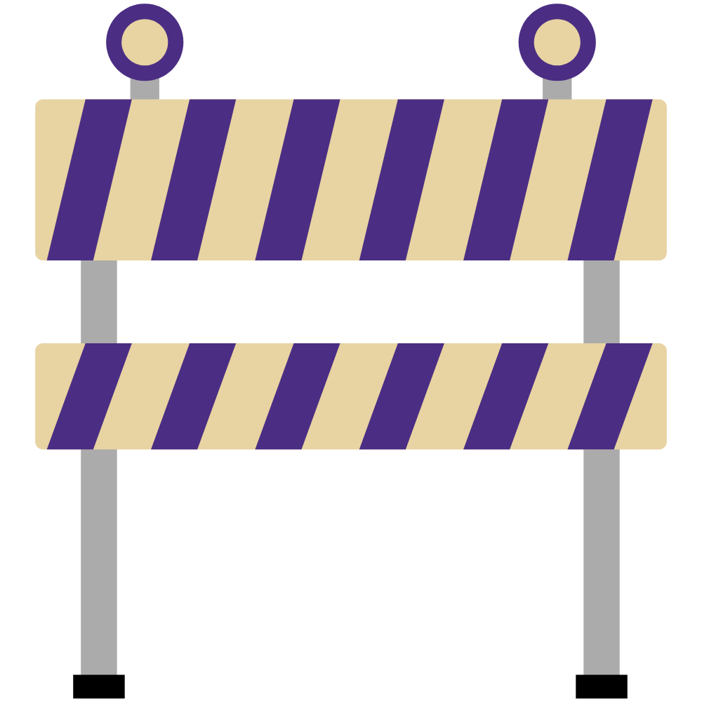 purple and gold construction barricade.