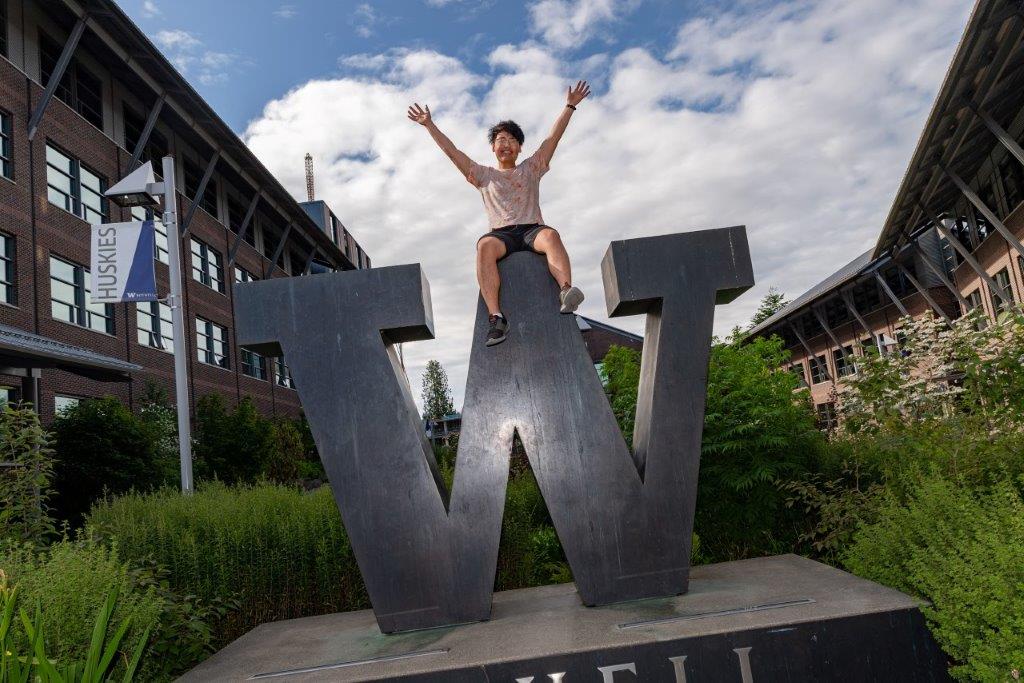 UW Bothell students gathered near the campus W